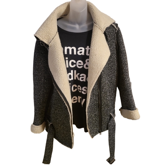 JOA Angelos Sherpa Lined Knit Moto Jacket in sz Small - Picture 2 of 3